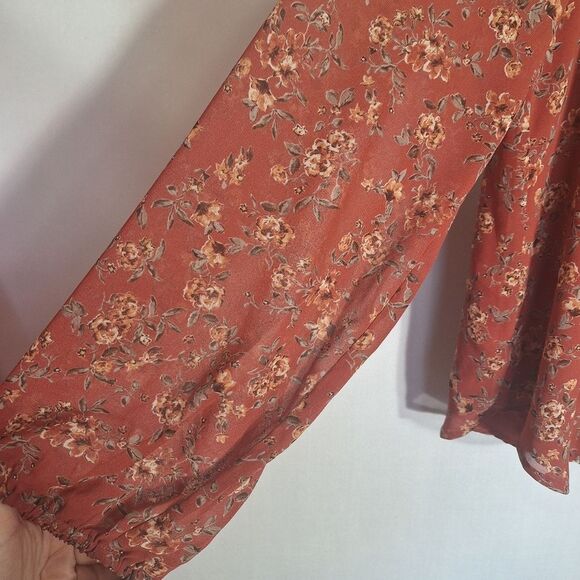 Pleione Womens Cottagecore Blouse Floral Long Sleeve Ruffle Praire Empire Large - Picture 5 of 14